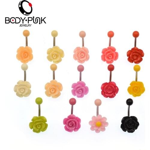 BODY PUNK Hot Belly Button Rings Clear Surgical Trendy Acrylic Rose Belly Buttoning Navel Ring Women Sexy Body Piercing Jewelry