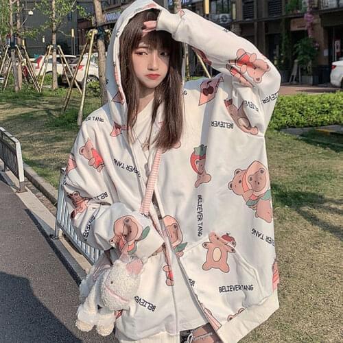 Hooded White Bear Hoodie Women Harajuku Printed Hoodie For Girl Funny Hip Hop Winter Tops Autumn Cool Jacket Streetwear Females