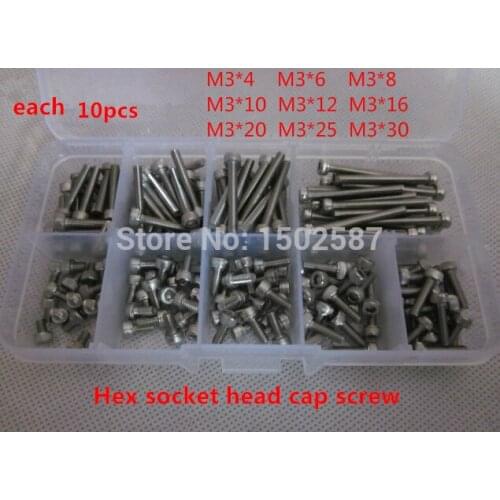 Hex Socket Head Cap Screw M3 Qty 90pcs in Box Assortment Kits SUS 304 M3*4 to M3*30mm
