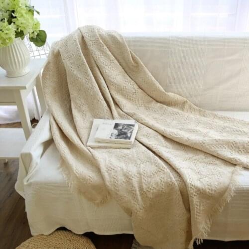 100% Cotton Rhombus Knitted Sofa Towel Blanket Warm Beige Cover Blankets Living Room Bedroom Rug Soft Carpet Bedspread Sheets