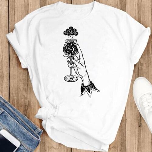 Women Graphic Cartoon Wine Ladies Printing 90s Fashion Summer Female Clothes Print Short Sleeve Tops Tees Tshirt T-Shirt