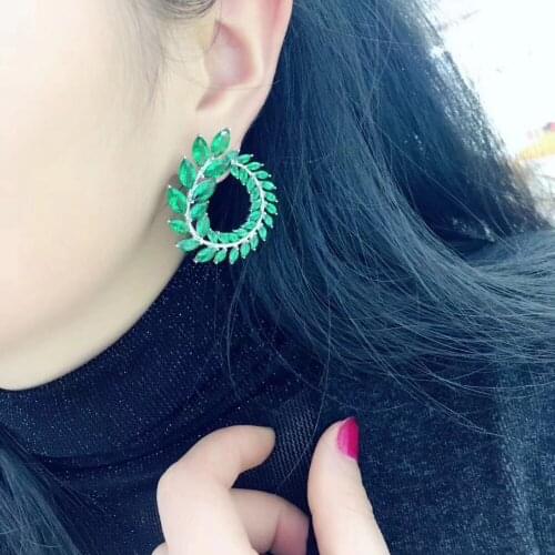 925 sterling silver palm leaves stud earring green white color fine women jewelry free shipping tree leaf stud earring