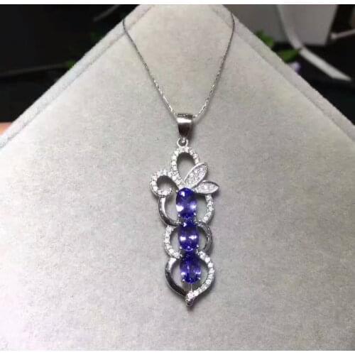 Natural blue tanzanite pendant S925 silver Natural gemstone Pendant Necklace trendy Lucky lucky beans women pary fine jewelry