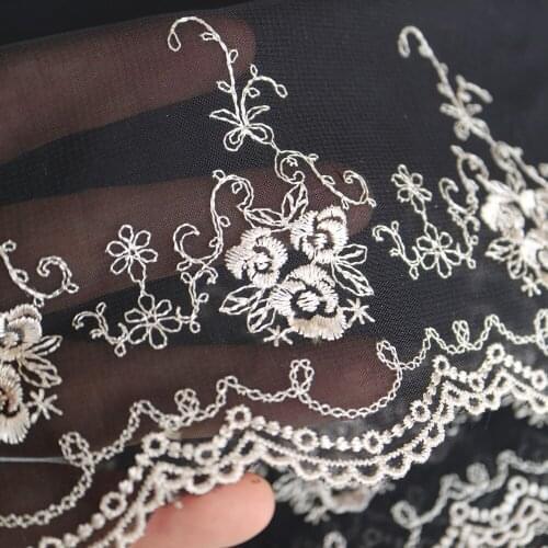 1yard black flower embroidery chiffon lace trimmings for clothing DIY sewing clothes accessories ribbon trims