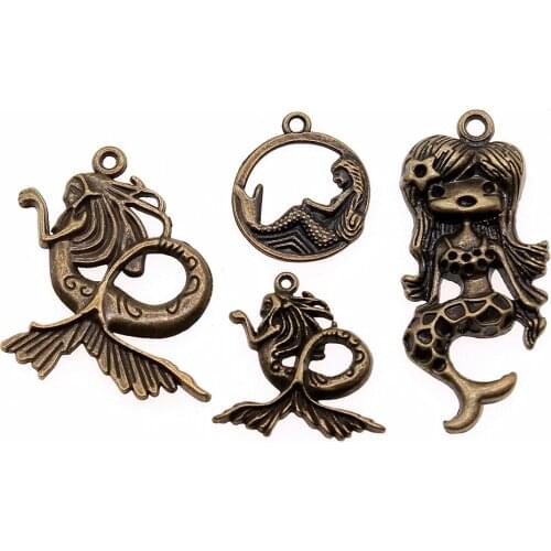 10pcs Charms Mermaid DIY Jewelry Findings For Jewelry Making Accessories Antique Bronze Plated Mermaid Charms