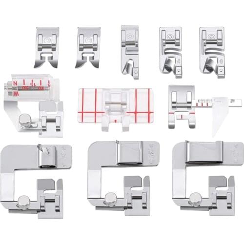11Pcs Sewing Machine Presser Foot Rolled Hem Foot Bias Binder Foot Adjustable Guide Foot Straight Stitch Foot Border Guide Foot