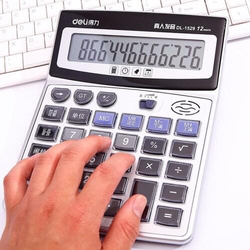 1529 Voice Calculator Crystal Large Button Calculators 12-Digit Large Screen Office Supplies Learning Stationery