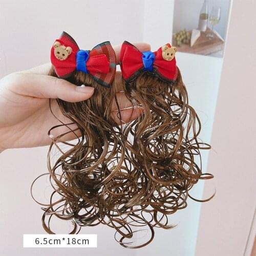 2Pcs/Lot New Hair Clips for Girls Long Wig Ponytail Curly Hair Bowknot Hairgrips Princess Hairpin Cute Children Hair Accessories