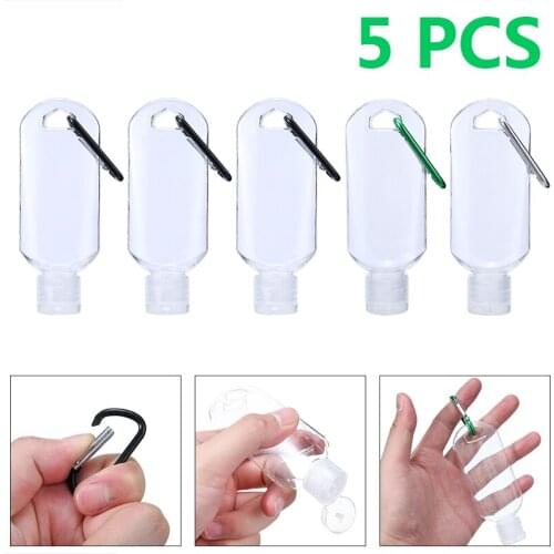 5pcs Clear Travel Refillable Bottles 50ml Shampoo Liquid Soap Refillable Bottle With Hook Portable For Outdoor Liquid Storage