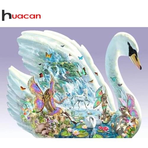 Huacan Diamond Painting Full Drill Swan Mosaic Animal Home Decor Embroidery Butterfly Cross Stitch Wall Stickers