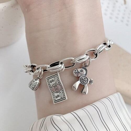 Korea S925 Sterling Silver Plated Retro Joker Immediately Rich Bracelet Female Personality Niche Design Pony Coin Jewelry