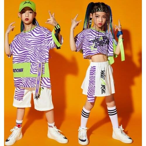 ChildrenS Day Jazz Cheerleading Costume Hip-Hop Dance Clothes Girls Loose Short Sleeved Hiphop Performance Rave Clothes DQS7049
