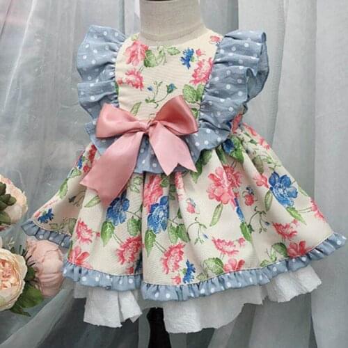 Kids Spanish Dress For Girls Baby lolita Princess Vestidos Bow Cotton Children Birthday Party Flowers ball gown Drees