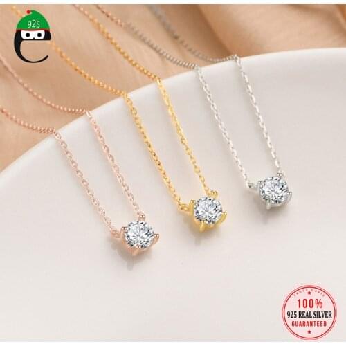ElfoPlataSi Real 925 Sterling Silver Fashion Sweet 3mm/4mm/5mm Shiny CZ Pendant Necklace For Women Wedding Party Jewelry DD593
