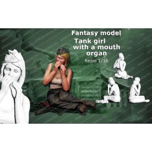 Fantasy 1/16 Scale Tank Girl With A Mouth Organ Miniatures Modelling Unpainted Assembling Static 90 MM Figure Resin Model Kits