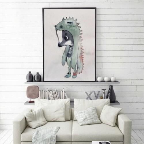 Nordic Style Cute Animal Watercolor Dinosaur Rabbit Canvas Painting Children Bedroom Decoration Wall Art Picture Poster Prints