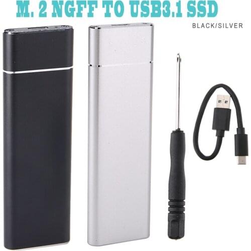 Durable Aluminum Alloy Mobile Hard Disk Box M.2 NGFF SSD to USB3.1 Type-C HDD Enclosures With Screwdriver And Cable