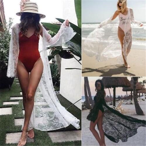 Lace Hollow Crochet Cover Up Beach Dress Summer Swimwear Bikini Long Sleeve Sarongs Women Swimsuit Bikini Cover Up