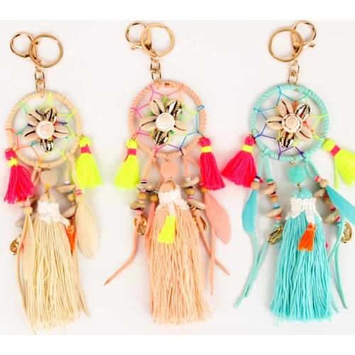 Summer Beach Bag Tassel Pendants Jewelry Keychain Bohemian Shell Car Decoration Beaded Key Ring