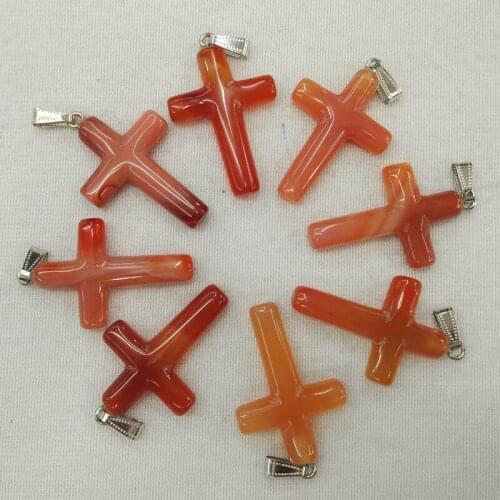 2018 fashion best selling natural red onyx cross pendants Charm fit Necklaces jewelry making 6pcs/lot free shipping wholesale