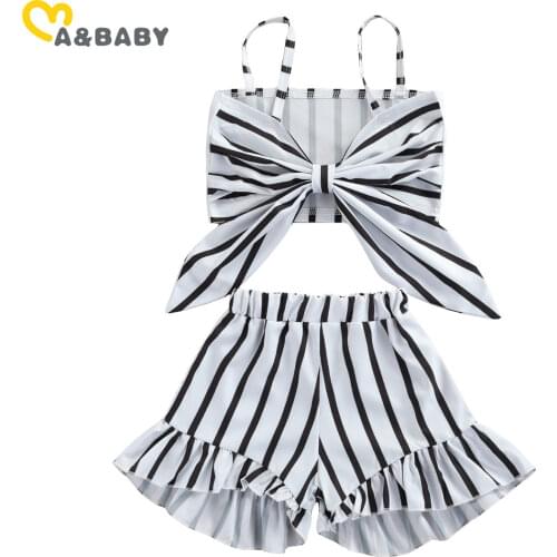 Ma&Baby 1-6Y Striped Toddler Baby Kid Girl Clothes Set Bow Vest Tops Ruffles Shorts Outfits Child Girl Beach Holiday Costumes