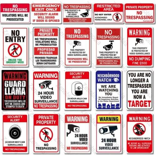 No Trespassing Sign Warning Metal Sign Video Surveillance Sign Wall Decor Yard Sign No Entry Metal Signs