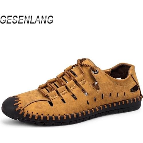 Summer Mens Outdoor Sandals Genuine Leather Big Size Casual Fishing Wading Hiking Walking Non-Skid Quick Drying Beach Shoes NEW