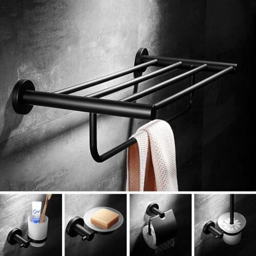 Bathroom Accessories Set Towel Rack Double Rods 304 Stainless Steel Toilet Brush Holde Towel Bar Wall Toilet Roll Paper Holder