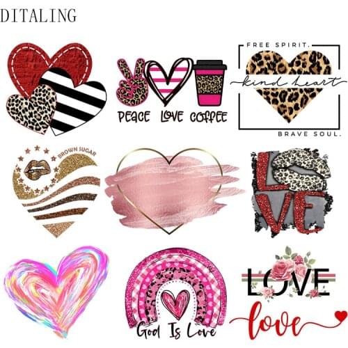 Love Heart Patches Fashion Girl Iron On Transfer On Clothing DIY Women T-Shirt Leopard Patch Thermal Sticker On Children Clothes