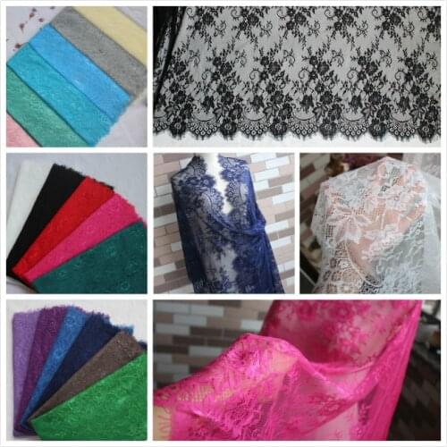 3M/Lot Multicolor Nylon Eyelash Bilateral Lace Trim Black White Red Navy 70CM Wide Wedding Dress Designer Clothes Lace Fabric