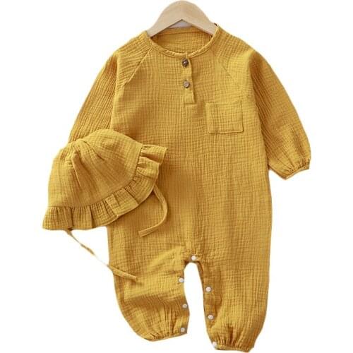 Baby Boys Girls Clothes Newborn Romper + Hats Spring and Autumn Jumpsuit Infant Cotton Long Sle