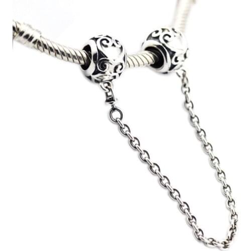 Fits for Pandora Bracelets Enchanted Heart Safety Chain Beads 100% 925 Sterling Silver Jewelry Charms for Women Free Shipping