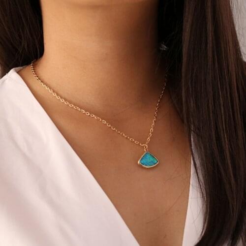 Simple Creative Colorful Semi-precious Stone Pendant Necklace for Women Vintage Geometric Clavicle Necklace Jewelry YN1666