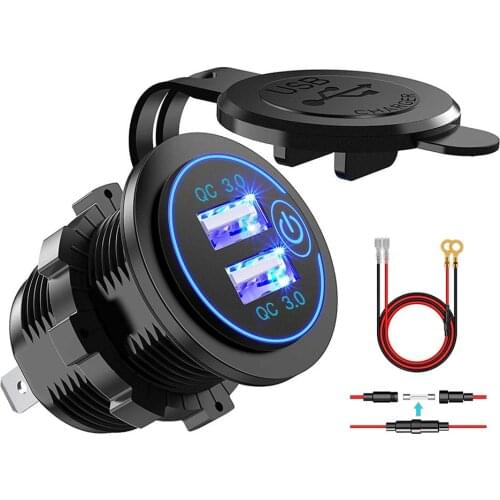 Quick Charge 3.0 Dual USB Power Outlet with Touch Switch Waterproof 12V/24V USB Charger Socket DIY Kit for Car Boat Marine Bus