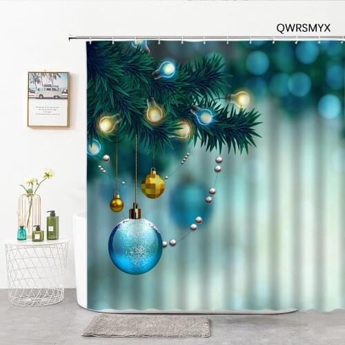 Merry Christmas Copper Bell Shower Curtains Bathroom Curtain Hooks Festival Home Background Wall Decor Cloth Bathroom Products
