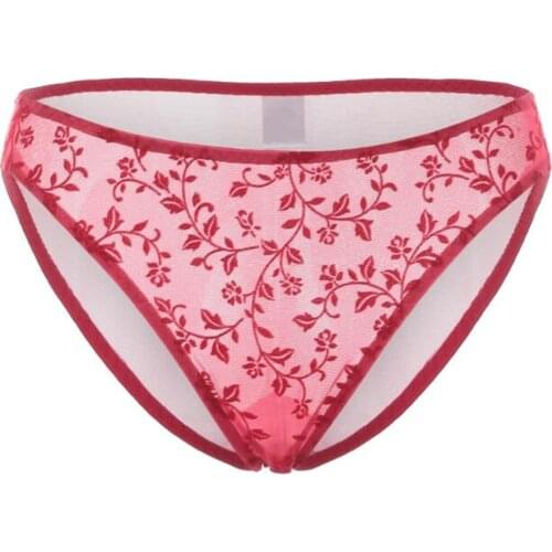 GERRITA Thong Women Panties Sheer Lace Bow-knott V-string Crotch Lingerie High Quality Nylon Low Waist Underwear For Lady