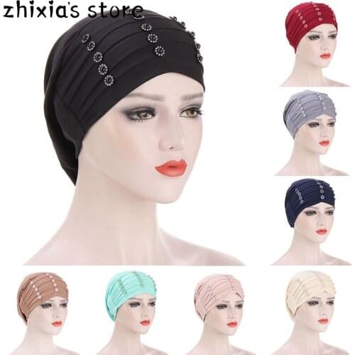 2020 trendy crinkle flowers turban bonnet arab wrap head scarf ready to wear hijab hat muslim headdress woman Inner hijab caps