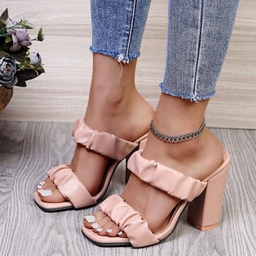 2021 Women Pumps Fashion Weave Slippers Ankle Strap Sandals Female Shoes Woman Thin High Heels Open Toe Lady Ladies Mules Shoes