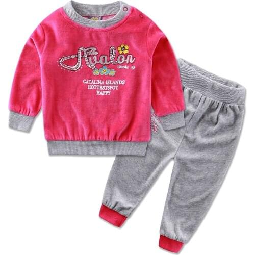 2021 Little Q Spring Long Sleeve Embroidery Velour Pullover Blouse Pants Clothing Set fashion girls baby clothes outfits
