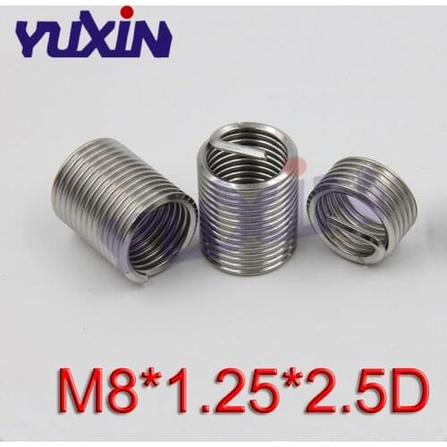 50pcs M8*1.25*2.5D Wire Thread Insert Stainless Steel 304 Wire Screw Sleeve M8 Screw Bushing Helicoil Wire Thread Repair Inserts