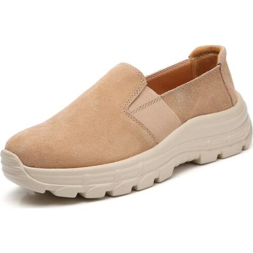 Large Size 43 Suede Leather Womens Shoes Autumn and Winter Slip-on Platform Casual All-Match Sports Style Pumps