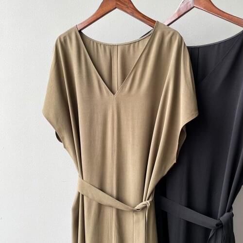 Fashion High Quality Womens Dress Summer Sag Loose lacing Long Woman Dress Temperament dress summer V-neck 2021 black dress