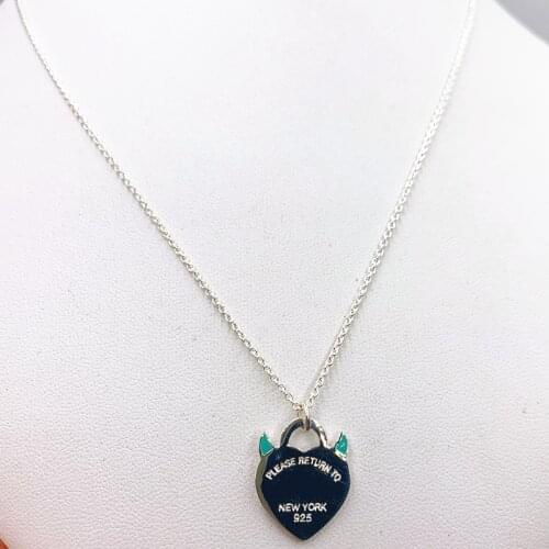 1:1Tiffon Exclusive Sale Enamel Demon Loving Heart Necklace Women Valentine Warm Jewelry S925 Sterling Silver Logo Original Gift