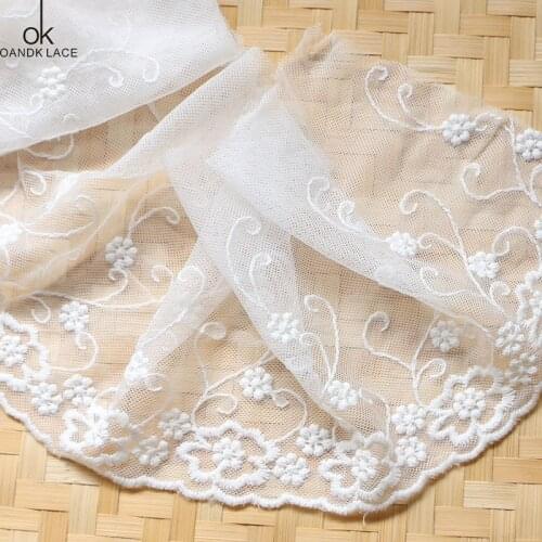 1 yard Exquisite embroidery mesh lace white cotton mesh mesh double embroidery lace accessories 16.5 cm wide
