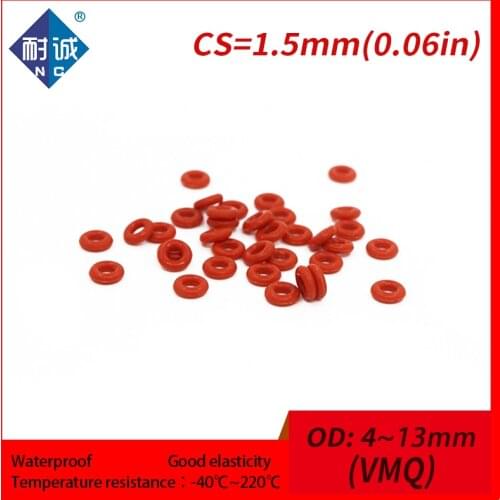 10PCS/lot Silicone rubber o-ring Red VMQ CS 1.5mm OD4/5/6/7/8/9/10/11/12/13mm O Ring Gasket Silicone O-ring waterproof