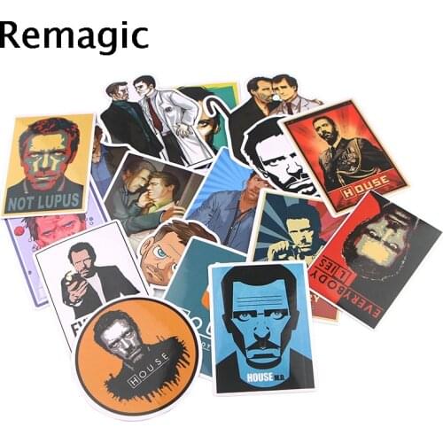 17pcs House M.D. Scrapbooking Stickers Packs Waterproof Skateboard Luggage Motorcycle Guitar Graffiti Kid Toy decals paster gift