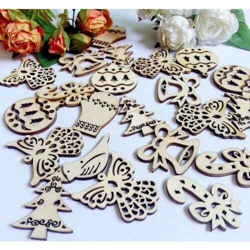 40pcs/lot Random mix Blank Christmas Tag Craft Embellishment Unfinished Christmas ornaments Cutouts Plaque Card Making Wood