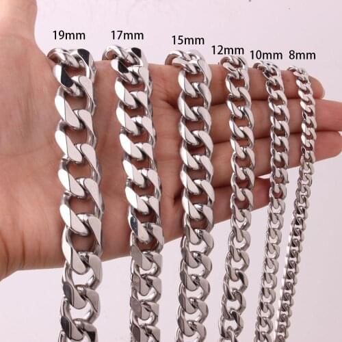 5/8/10/12/15/17/19MM Punk Stainless Steel Miami Cuban Link Chain Necklace For Mens Hip Hop Jewelry Silver Color Collar Choker