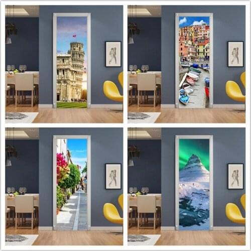 85x215 Home Natural Landscape Decor Design Waterproof Self Adhesive 3D Door Murals For Entrance Door Bathroom Sticker Mural PVC