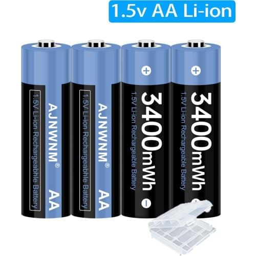 100% capacity AA Battery 1.5V Li-ion AA Rechargeable Batteries 3400MWH 2A aa flashlight battery with AAA/AA Battery Holder